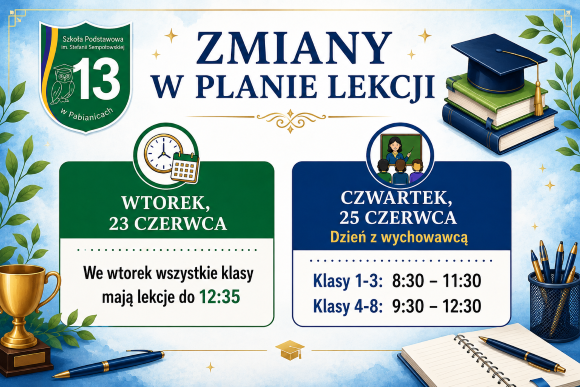 Infromacja o zmianch w planie lekcji.